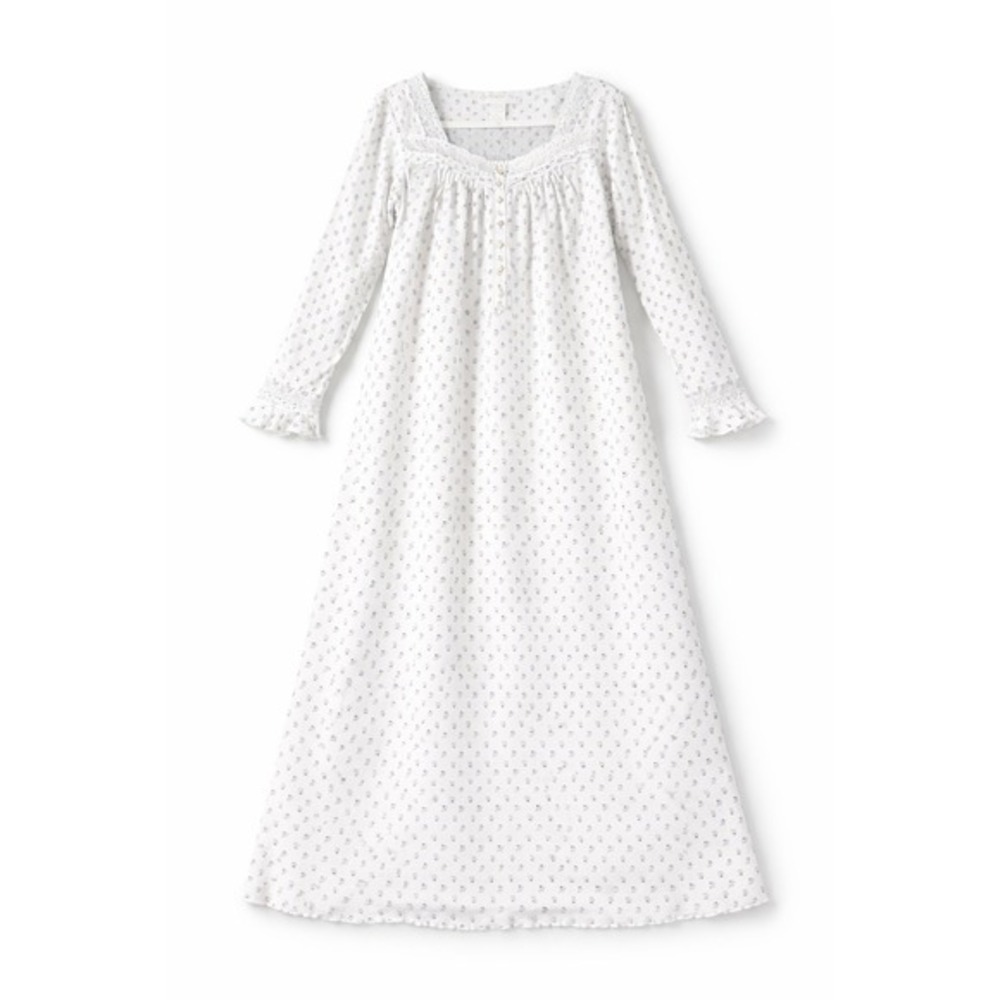 Eileen West‎ Nightgown Small Purple Floral Ditsy Cotton Ruffle Crochet Casual